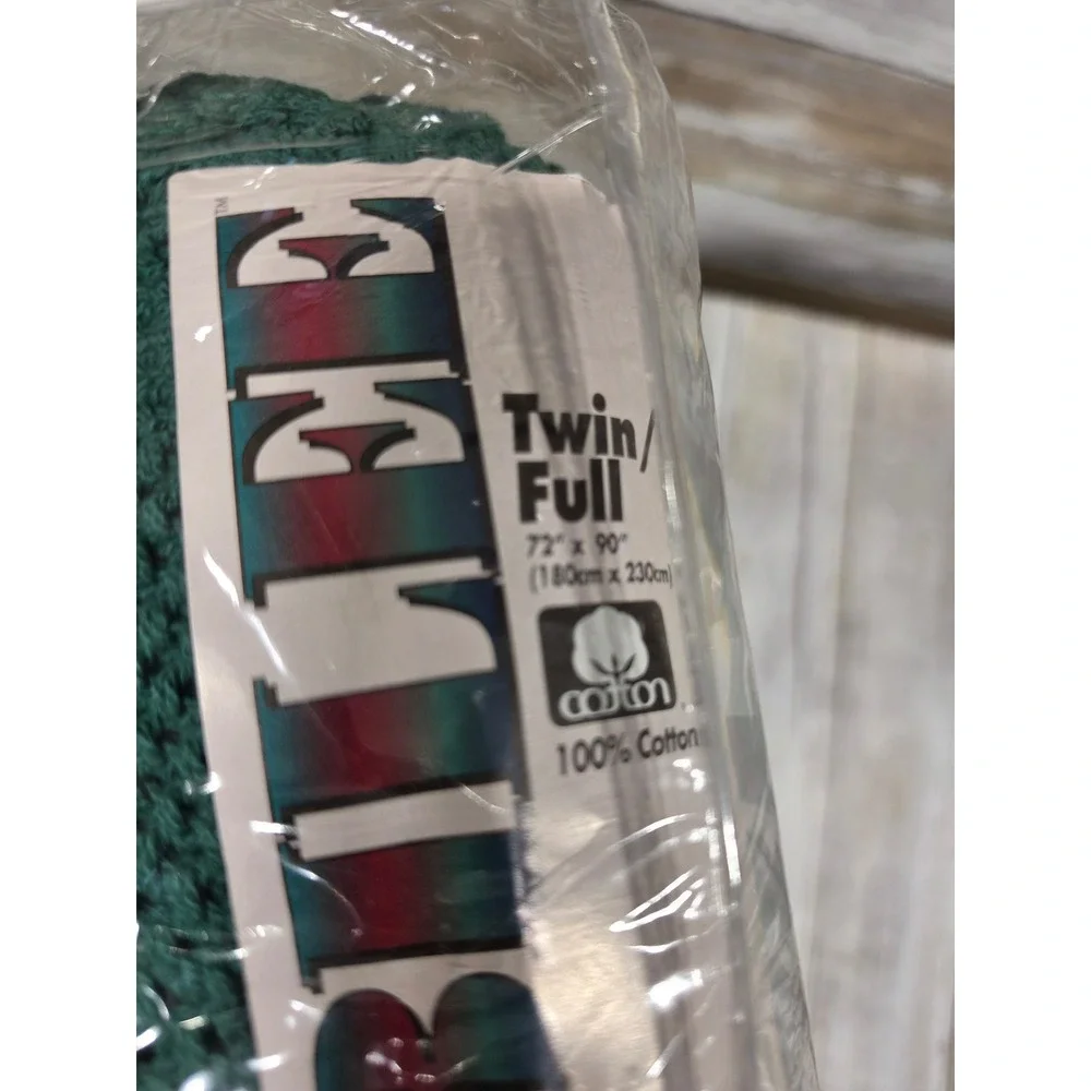 Jubilee Hunter Green Thermal Blanket 100% Cotton Twin Full 72x90 Made in USA NOS